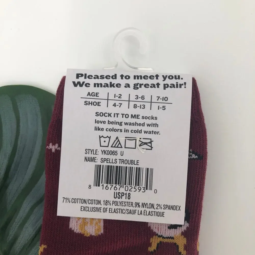 Sock It To Me Maroon Red Black Magic Hat Moon Spell Halloween Kids Knee Socks